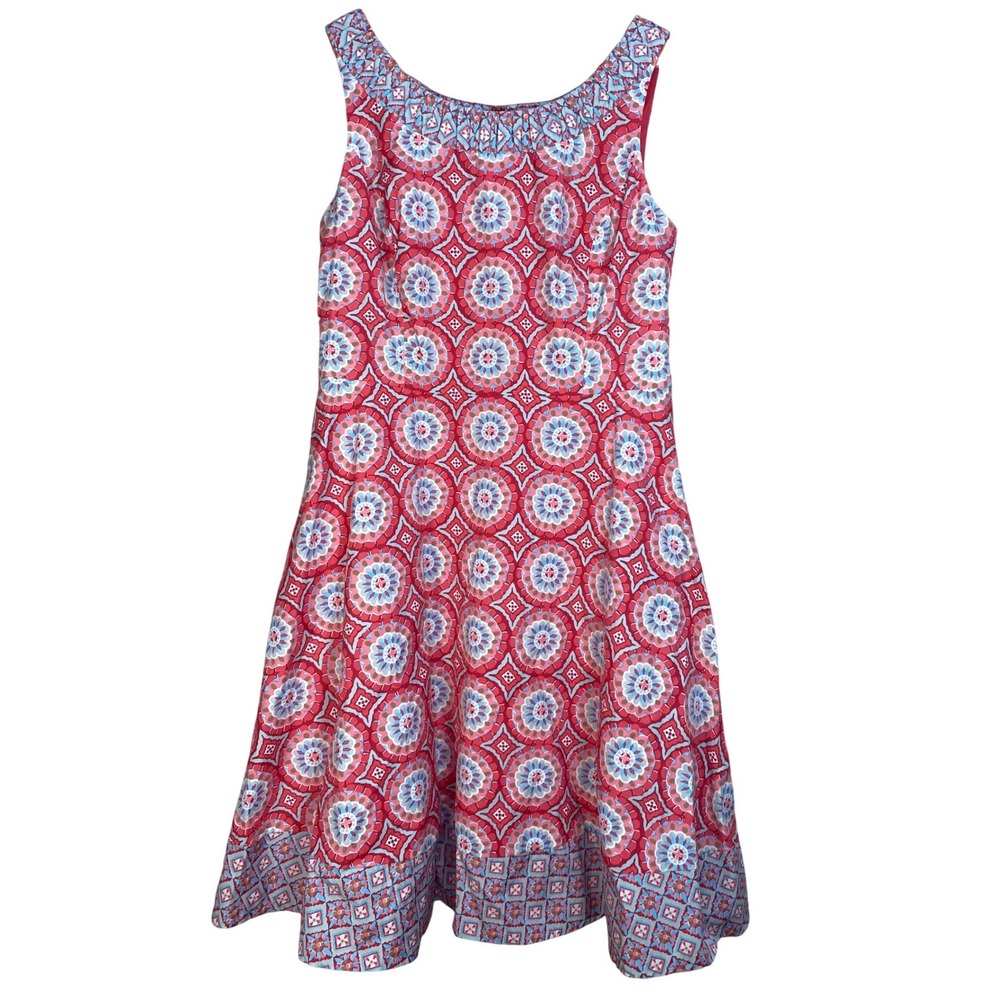Talbots Womens Cotton Medallion Print Fit Flare Sleeveless Dress 8